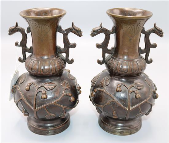 Pair Oriental bronze vases